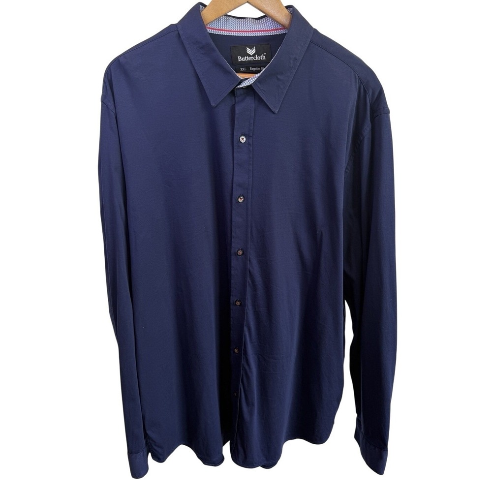 Buttercloth Long Sleeve Shirt Regular Fit Button Down Navy Blue Mens 3XL Butter